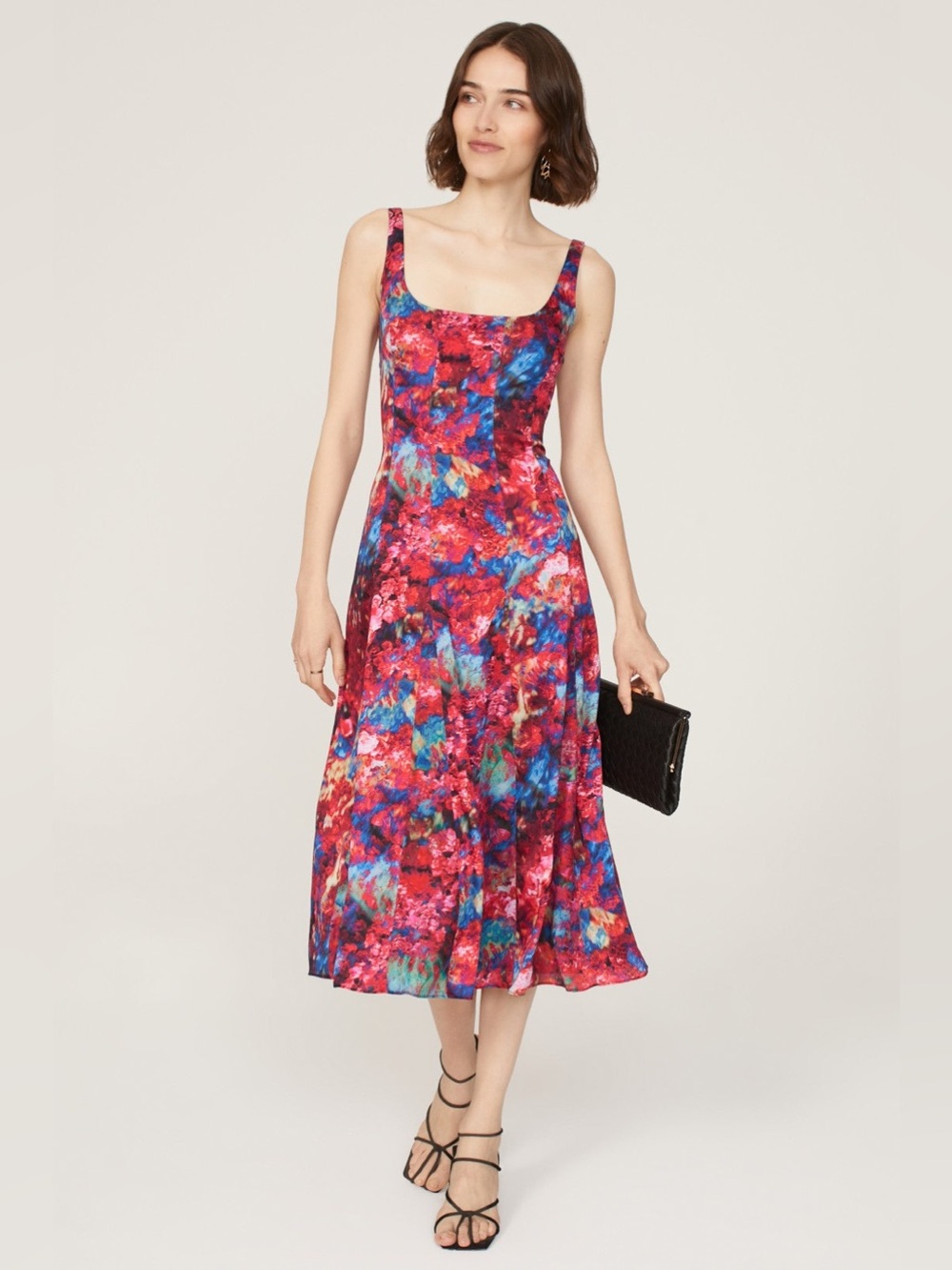 NWT Donna Karan City Garden Red & Blue Floral Midi Dress size 0